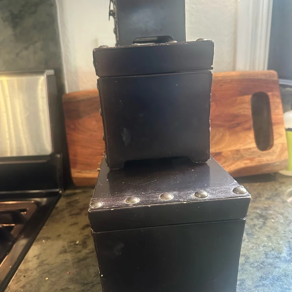Set of 3 hinged nailhead Decorative Boxes with Brass Accents